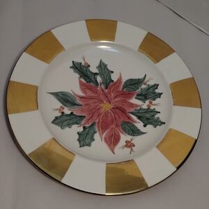 Vintage Laurie Gates Ceramic Hand Painted Poinsettia Plate with Gold Rim